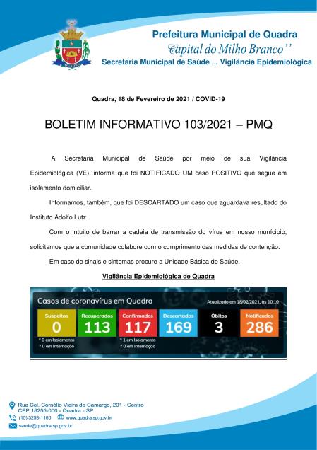 BOLETIM 103/21 - PREFEITURA DE QUADRA
