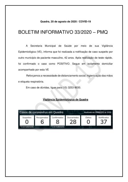 BOLETIM 33/2020 - PREFEITURA DE QUADRA