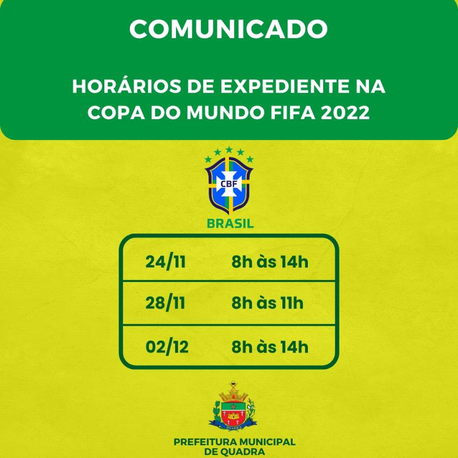 COMUNICADO: HORÁRIOS DE ATENDIMENTO AO PÚBLICO NOS DIAS DOS JOGOS DO BRASIL NA COPA DO MUNDO FIFA 2022