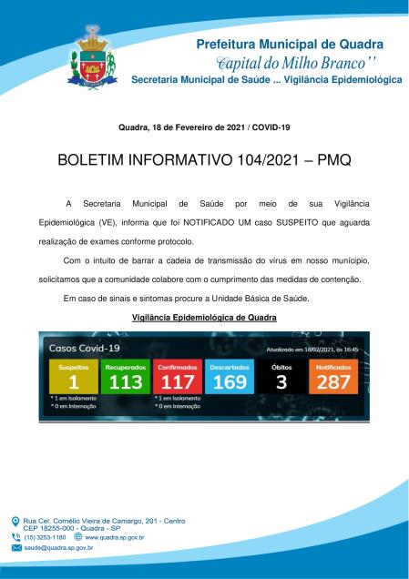 BOLETIM 104/21 - PREFEITURA DE QUADRA