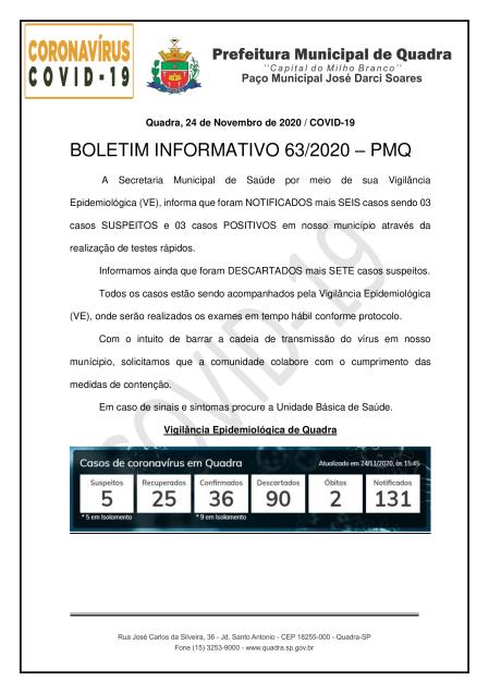 BOLETIM 63/2020 - PREFEITURA DE QUADRA