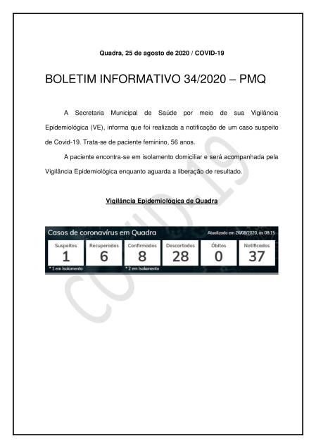 BOLETIM 34/2020 - PREFEITURA DE QUADRA