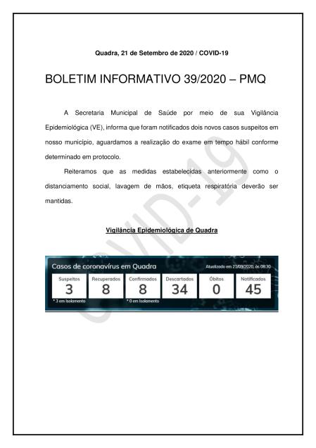 BOLETIM 39/2020 - PREFEITURA DE QUADRA