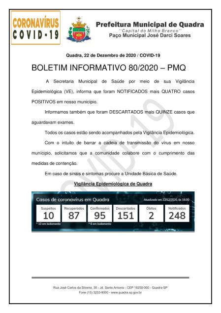 BOLETIM 80/2020 - PREFEITURA DE QUADRA