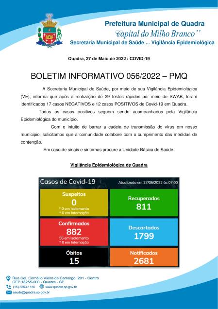 BOLETIM 056/2022 - PREFEITURA DE QUADRA
