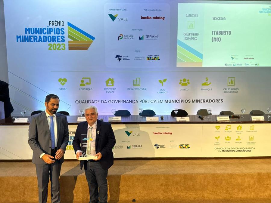 Prêmio Municípios Mineradores: Prefeitura de Itabirito conquista 1º lugar na categoria 'Crescimento Econômico'