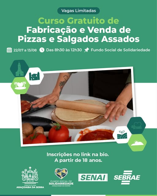 Curso Gratuito de Fabricação e Venda de Pizzas e Salgados - Fundo Social