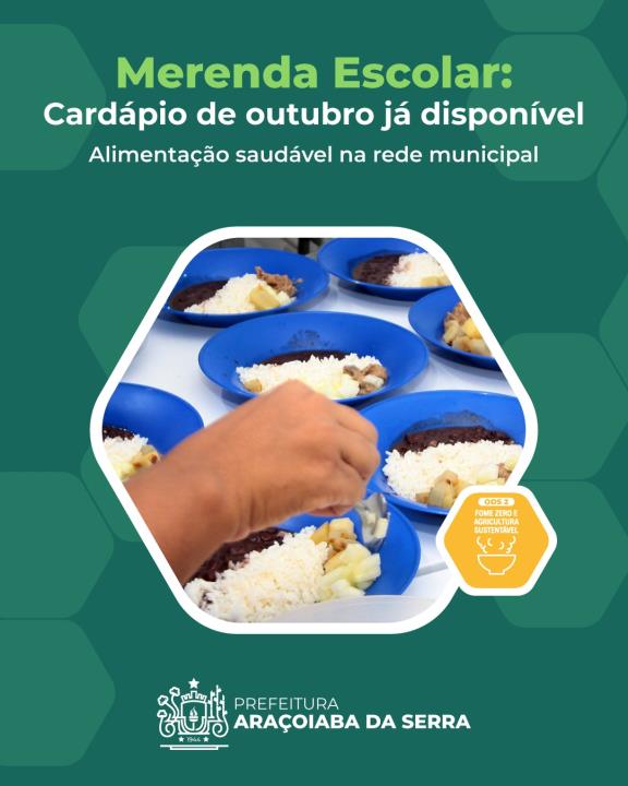 Cardápios da Merenda Escolar de Outubro