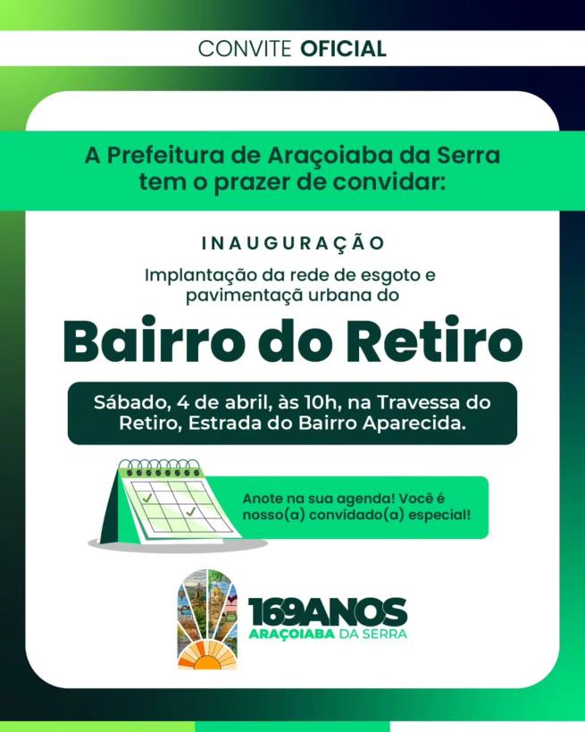 É neste sábado: Retiro ganha rede de esgoto e pavimentação
