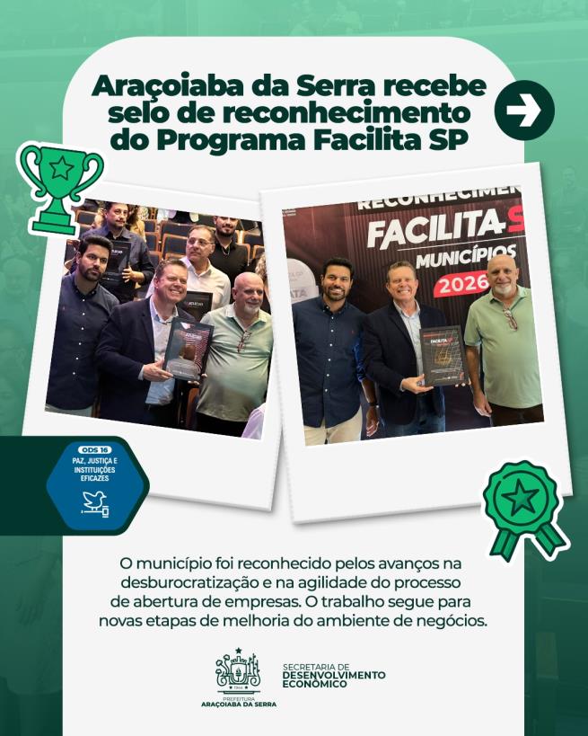 Araçoiaba da Serra é reconhecida por avanços no programa Facilita SP