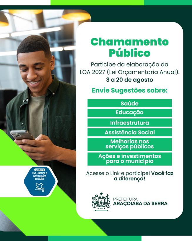 Consulta Pública da LOA 2027 está aberta à participação da população