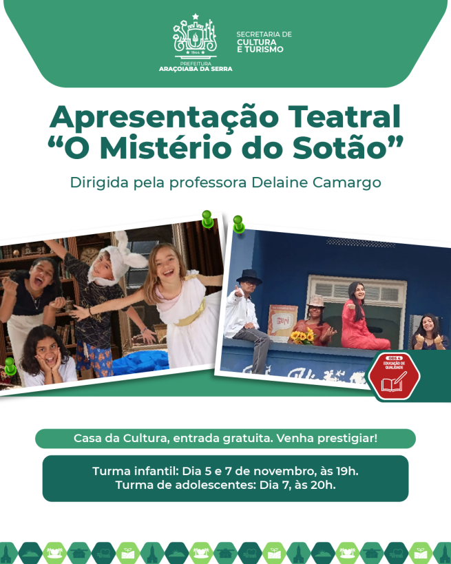 Teatro na Casa de Cultura: alunos apresentam a peça “O Mistério do Sótão”