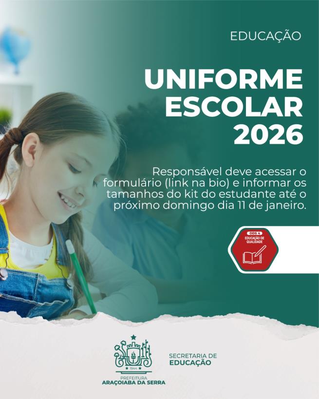 Uniformes Escolares 2026: Atenção ao Preenchimento do Formulário