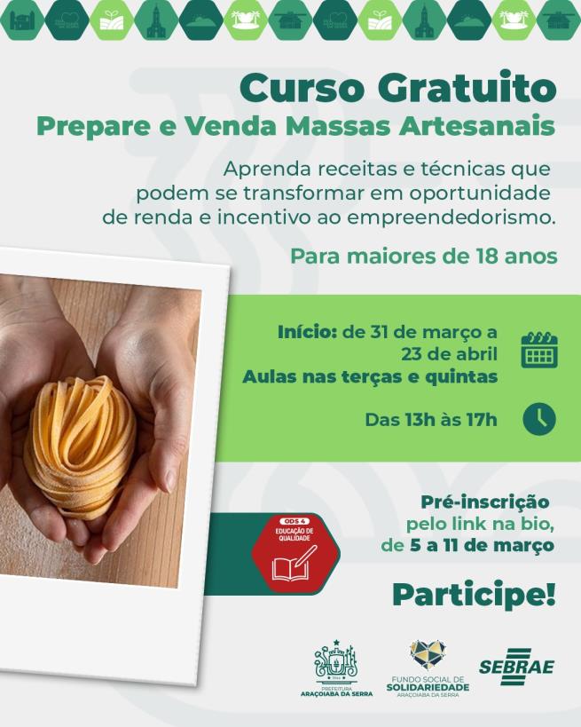 Curso Gratuito de Massas Artesanais