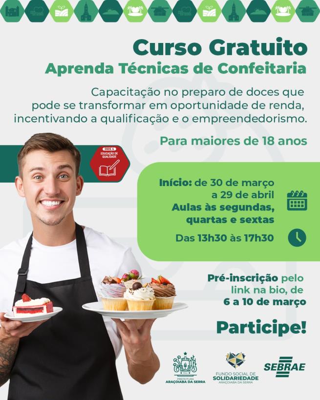 Curso Gratuito Aprenda Técnicas de Confeitaria