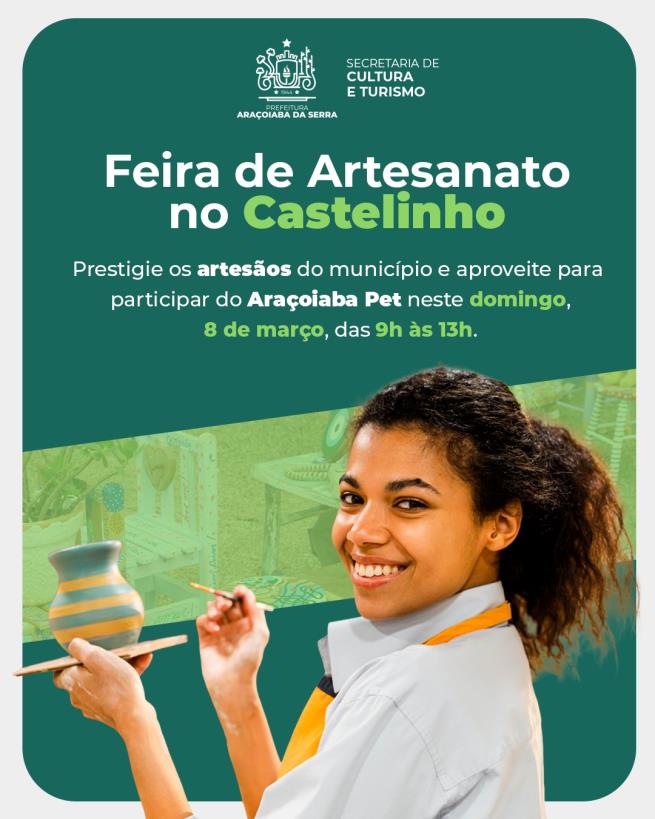 Feira de Artesanato acontece no dia 8 de março no Castelinho