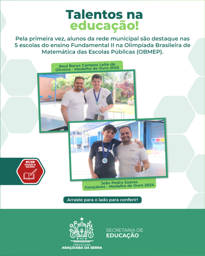 Alunos de Araçoiaba da Serra são destaque na OBMEP