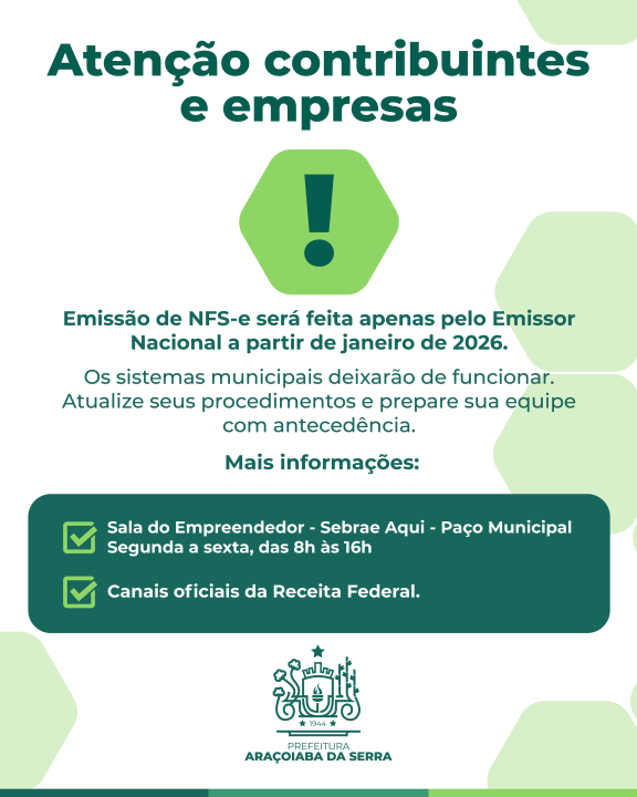 Araçoiaba adota NFS-e pelo Emissor Nacional em 2026