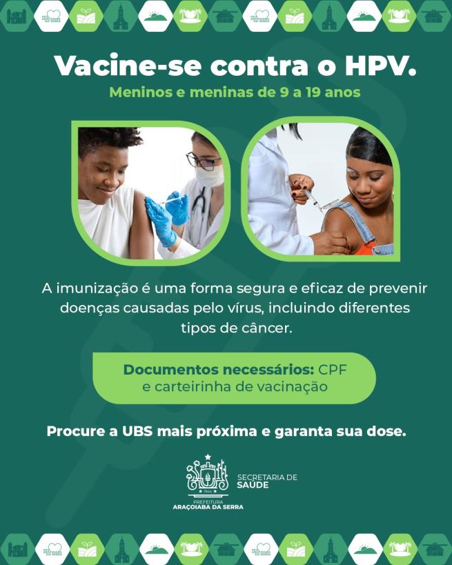 Vacina contra HPV disponível em todas as unidades de Araçoiaba da Serra