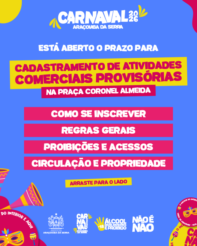 Aberto prazo para cadastramento de atividades comerciais no Carnaval 2026