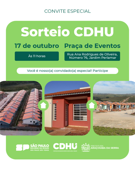 Sorteio da CDHU será realizado no dia 17 de outubro na Praça de Eventos