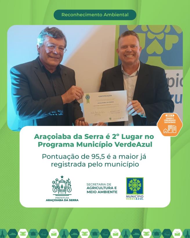 Araçoiaba da Serra conquista 2º lugar no Programa VerdeAzul