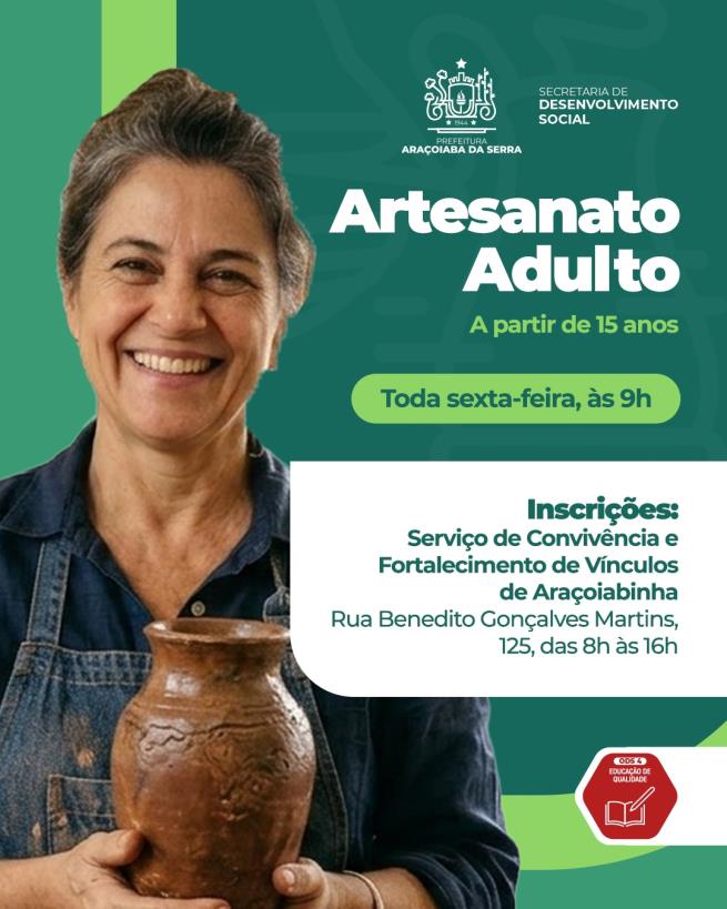 Inscrições Abertas para Artesanato Adulto