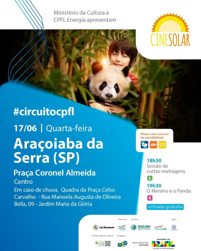 CineSolar traz cinema ao ar livre gratuito para Araçoiaba da Serra