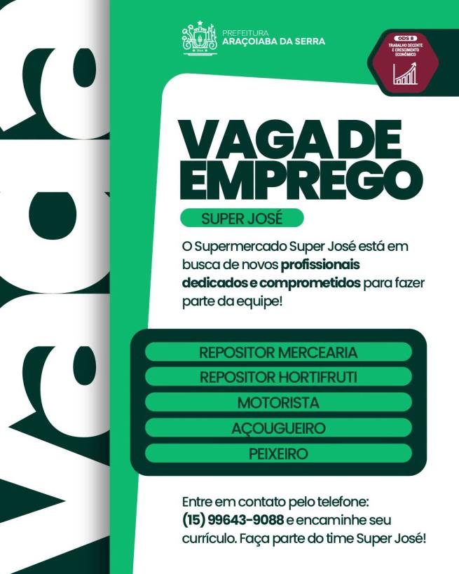 Supermercado Super José está com vagas de emprego abertas