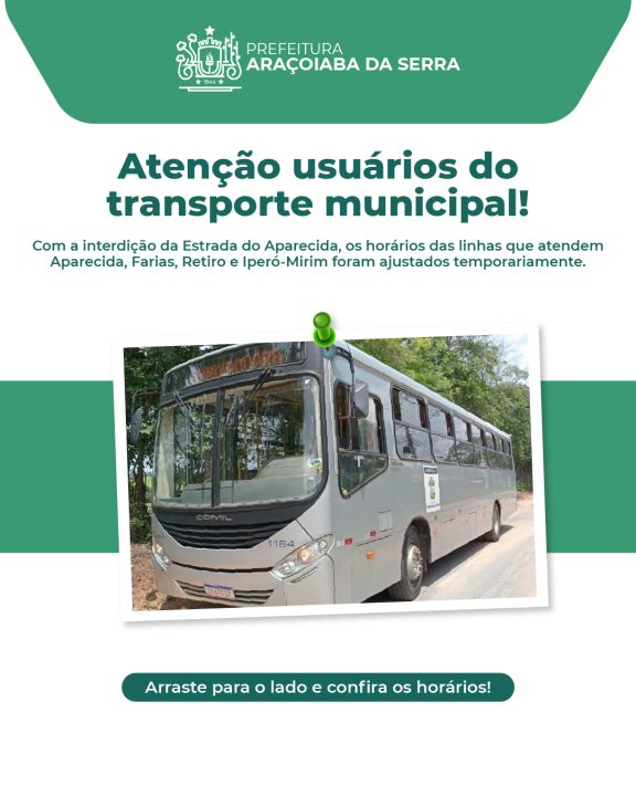 Interdição na Estrada do Aparecida altera horários do transporte municipal