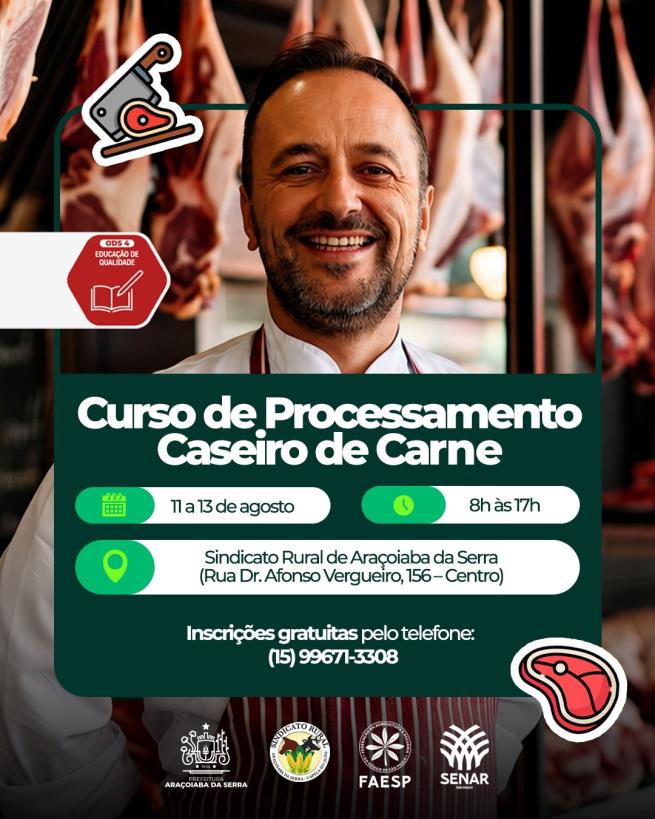 Inscrições Abertas para o Curso de Processamento Caseiro de Carne