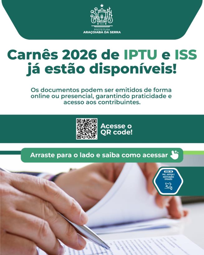 Disponibilização dos Carnês de IPTU e ISS 2026