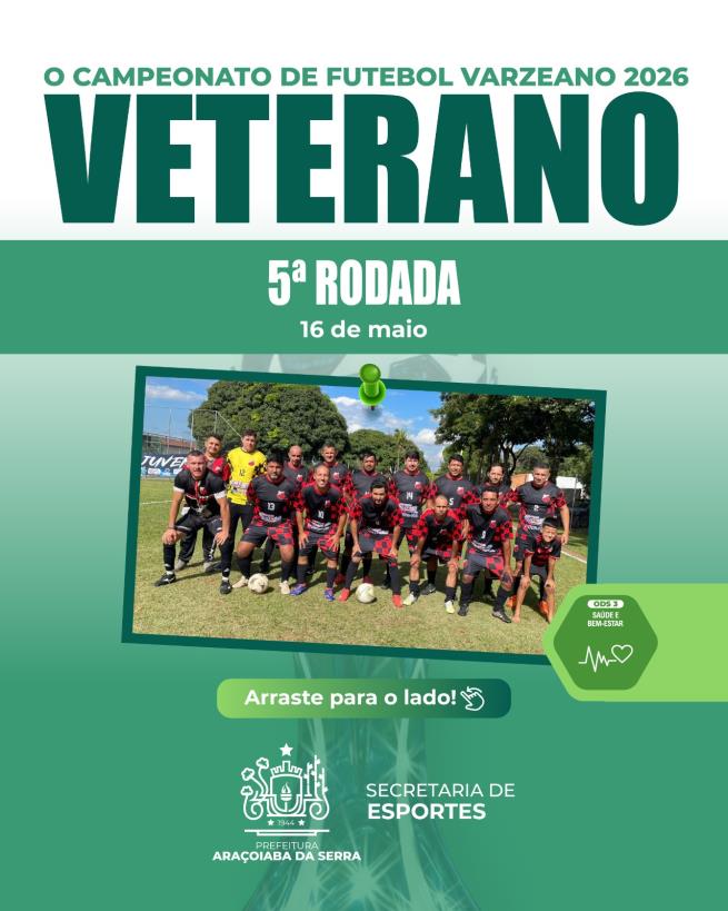 5ª rodada do Campeonato Varzeano Veterano 2026 movimenta o esporte em Araçoiaba da Serra