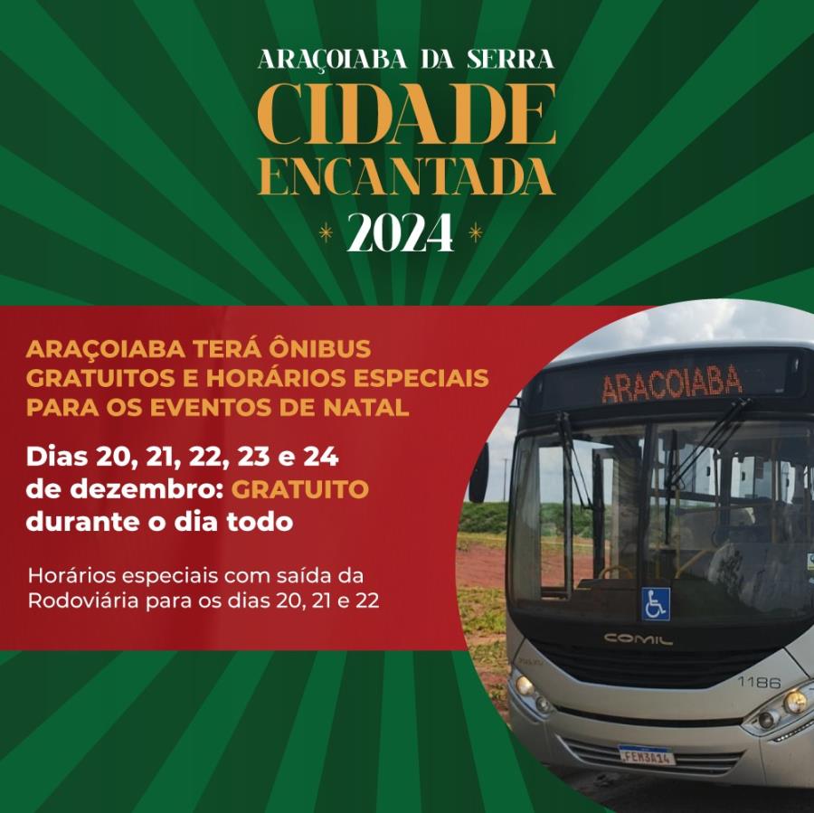 Ônibus gratuitos e horários especiais para o Natal Cidade Encantada 2024