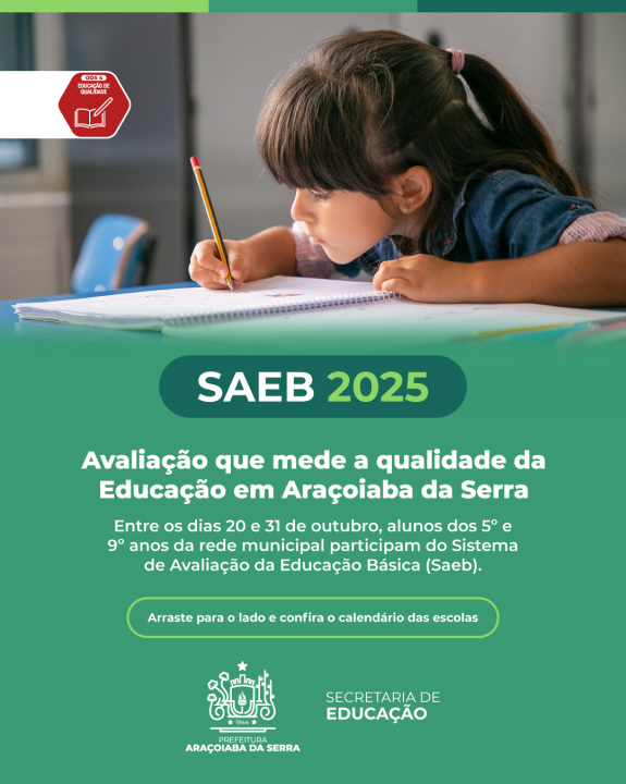 Alunos da rede municipal participam do Saeb 2025 em Araçoiaba da Serra
