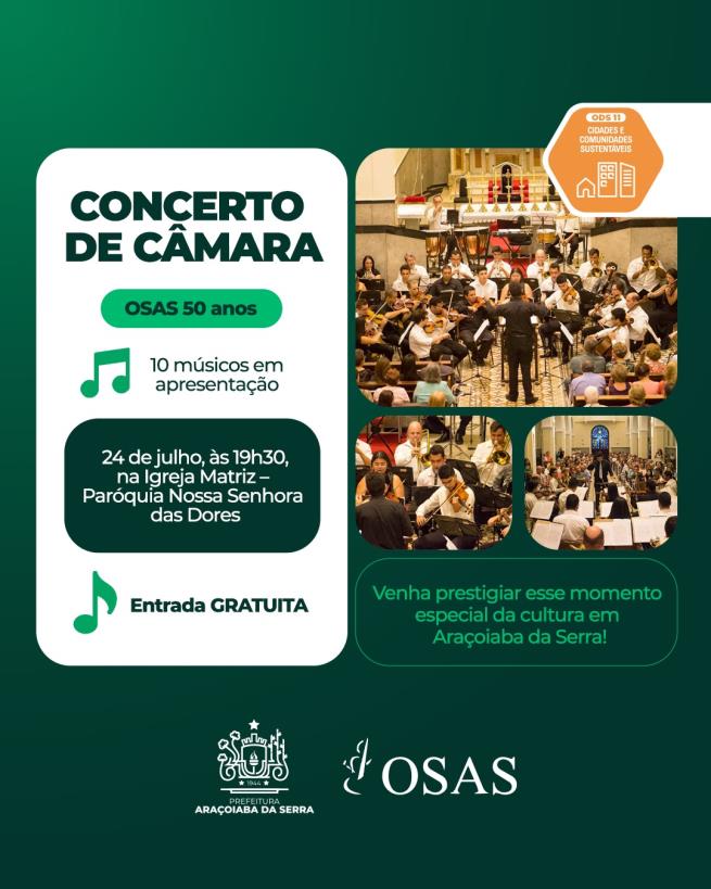 OSAS promove concerto de câmara em celebração aos 50 anos da orquestra