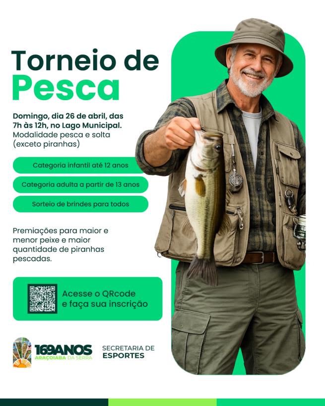 Campeonato de Pesca no Lago Municipal, dia 26 de abril, promove lazer para toda a família