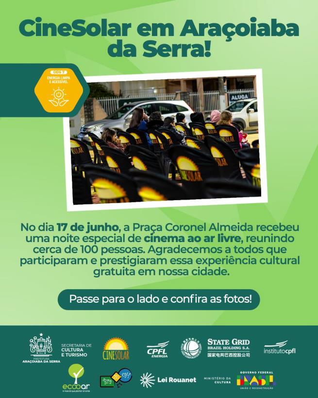 CineSolar leva cinema movido a energia solar e cultura gratuita à Praça Coronel Almeida