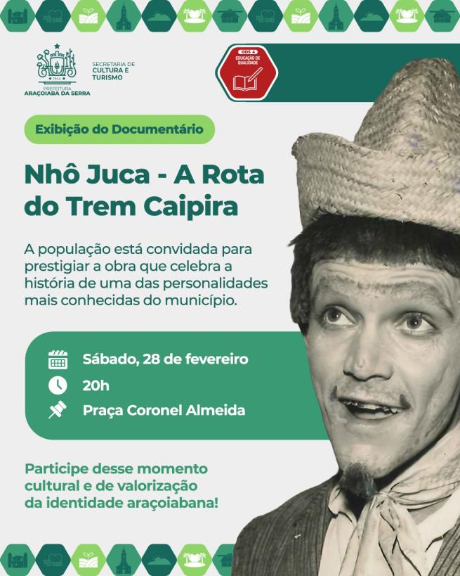 Documentário sobre Nhô Juca será exibido dia 28 na Praça Coronel Almeida