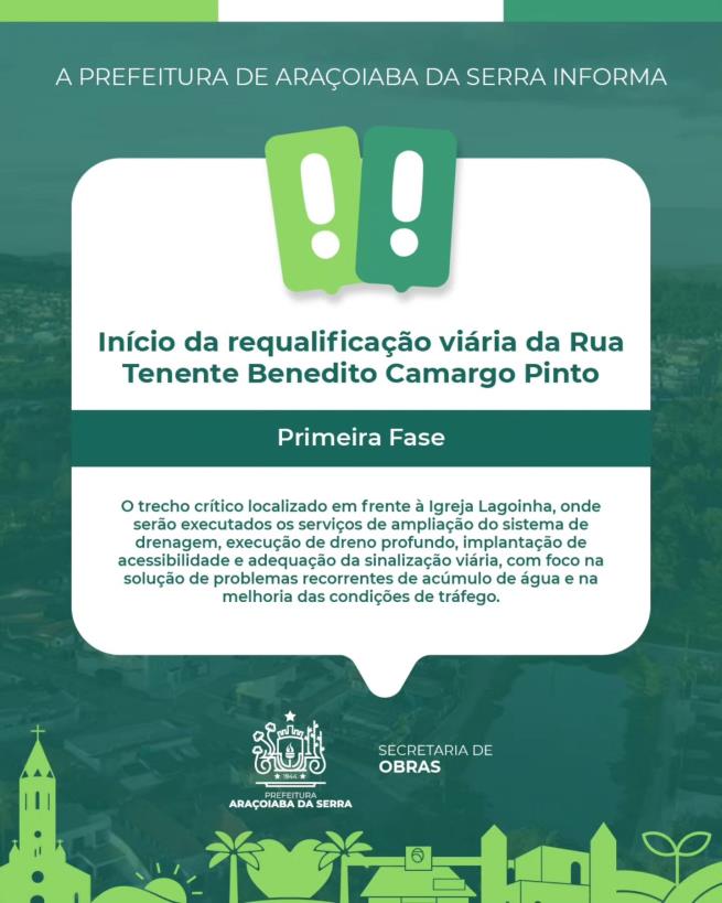 Início da primeira etapa da requalificação viária na Rua Tenente Benedito Camargo Pinto