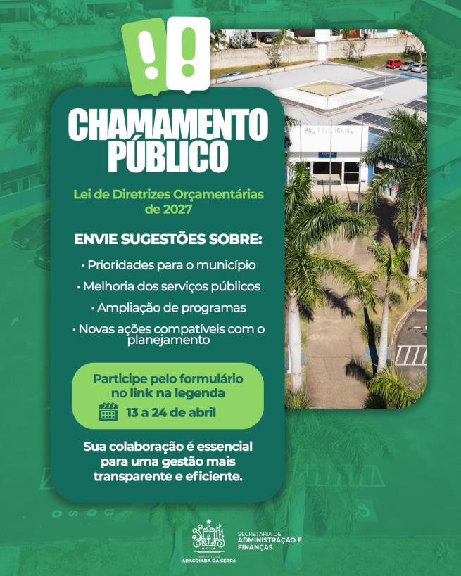 Participação popular para a LDO 2027 está aberta