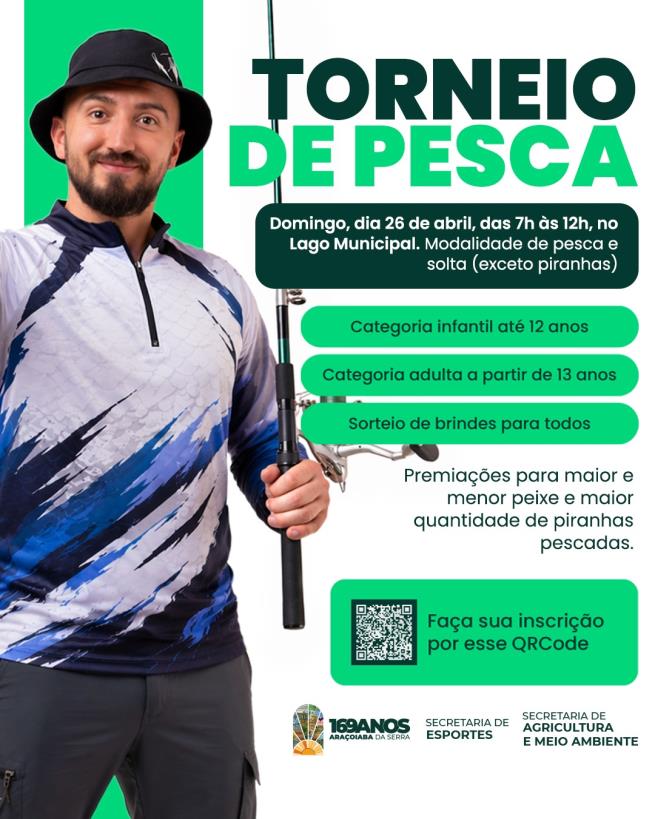 Campeonato de Pesca acontece no dia 26 de abril no Lago Municipal
