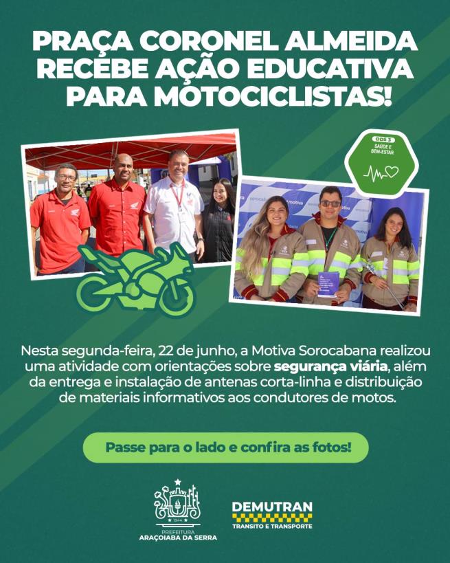 Ação educativa para motociclistas promove segurança no trânsito na Praça Coronel Almeida