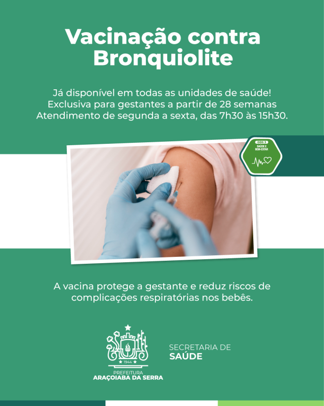 Vacina contra bronquiolite disponível para gestantes em Araçoiaba da Serra