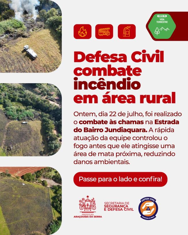 Defesa Civil combate incêndio em vegetação na zona rural