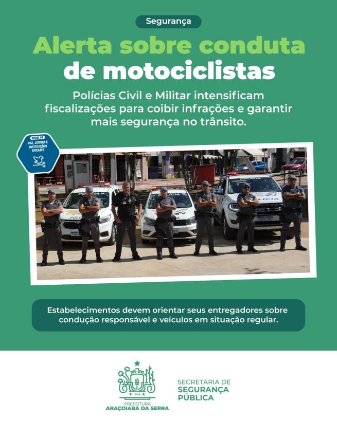Segurança reforça fiscalização de motociclistas em Araçoiaba da Serra