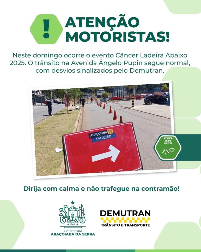 Desvios temporários durante o evento “Câncer Ladeira Abaixo 2025” neste domingo