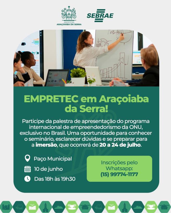 Empretec será apresentado em Araçoiaba da Serra com palestra gratuita para empreendedores