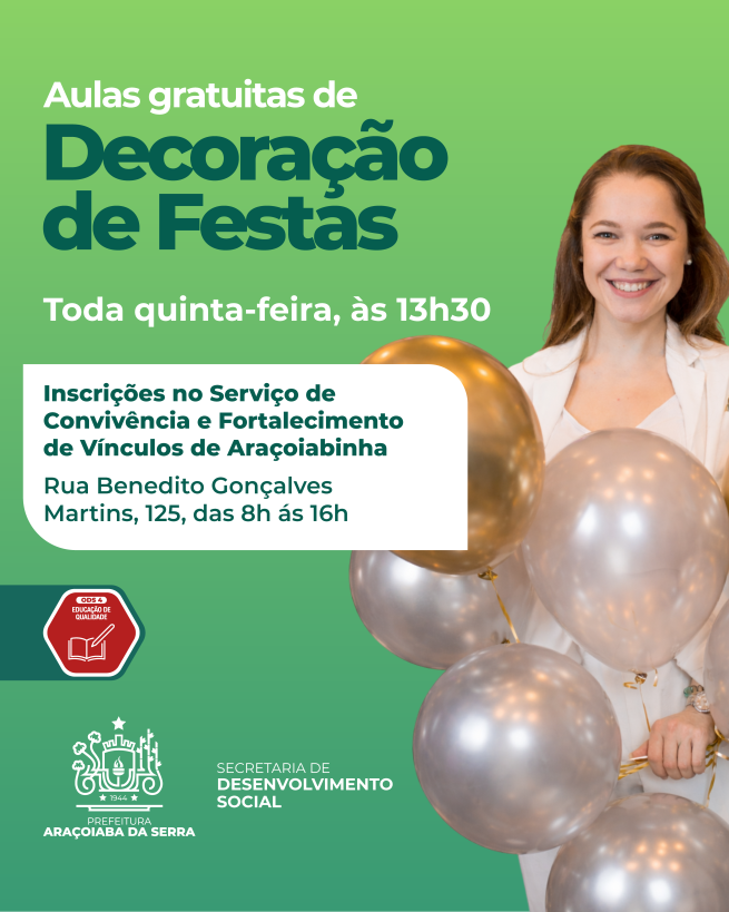 Inscrições abertas para aulas gratuitas de Decoração de Festas