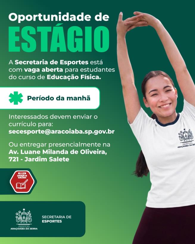 Vaga de estágio aberta para estudantes de Educação Física